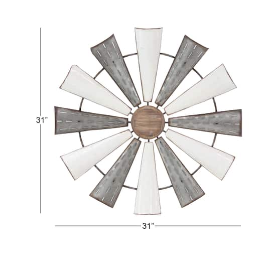 White Farmhouse Decorative Windmill Wall Accent